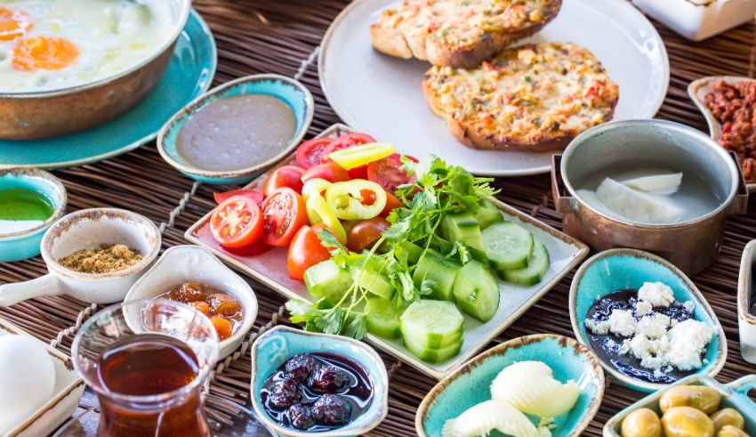 A table with a variety of food on it.