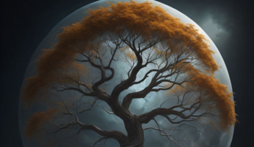 An image of a tree in the middle of a moon.
