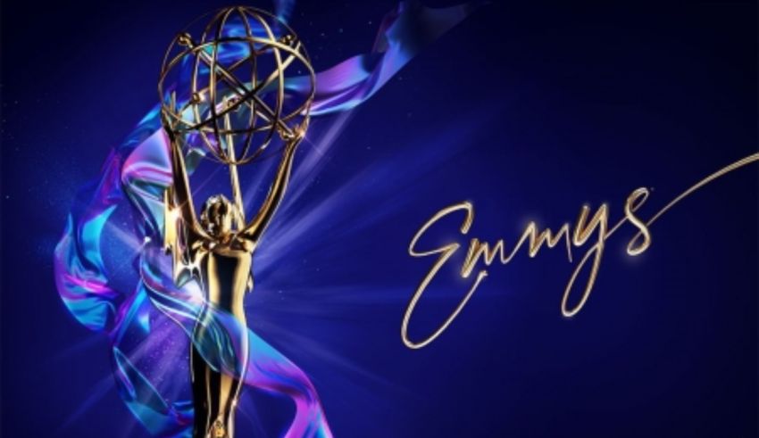The emmys logo on a blue background.