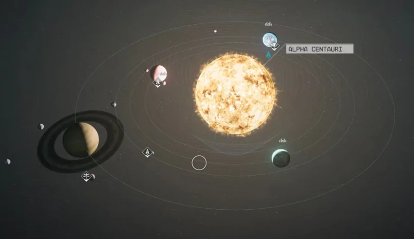 The solar system is shown in a video game.