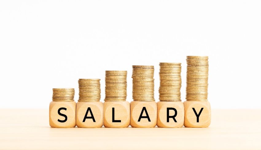A stack of coins spelling out the word salary.