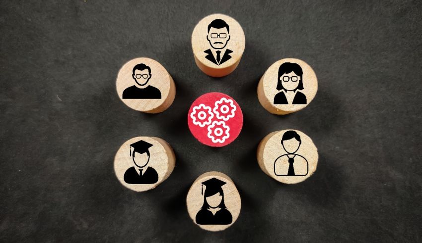 A group of people in a circle on a black background.