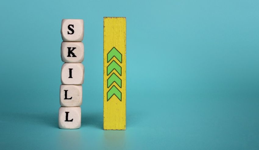 A stack of wooden blocks with the word skill on them.