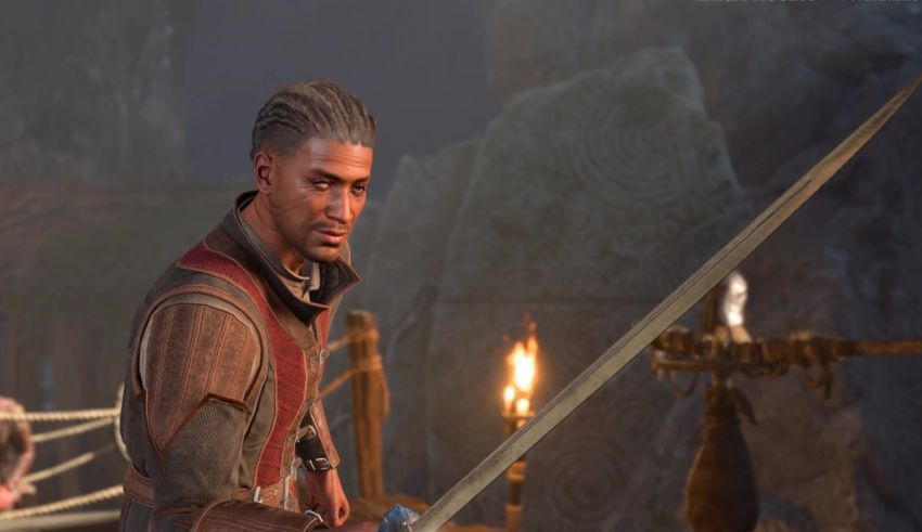 A man holding a sword in a video game.