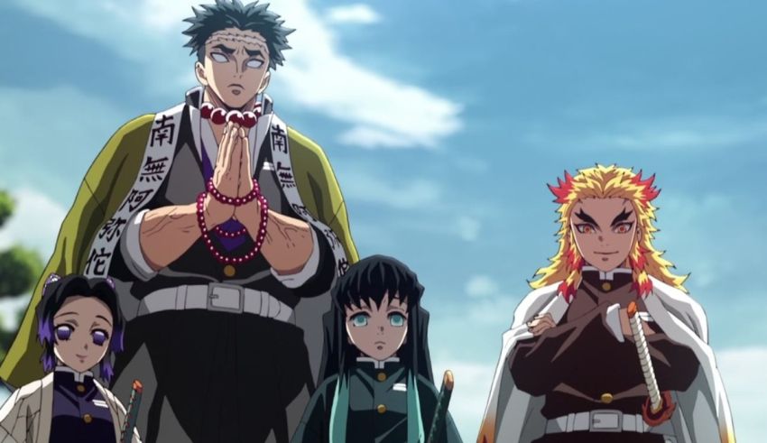 A group of anime characters standing next to each other.