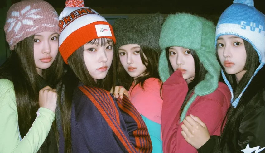 A group of asian girls wearing colorful hats.