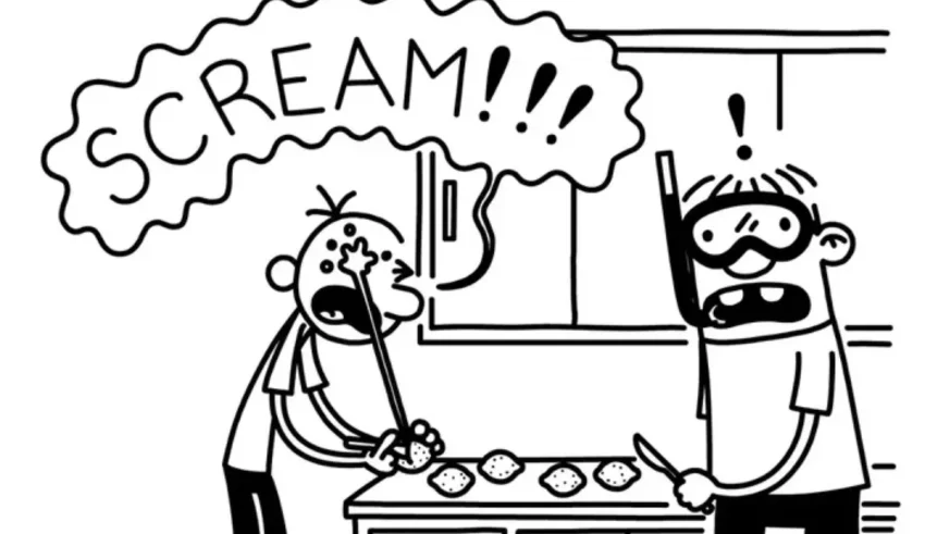 A black and white cartoon of a man and a woman with the words scream.