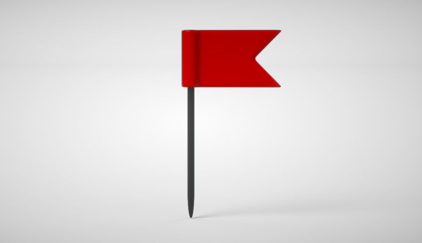 A red flag on a stick on a white background.