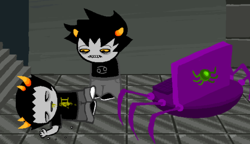 A cartoon image of a spider and a demon.
