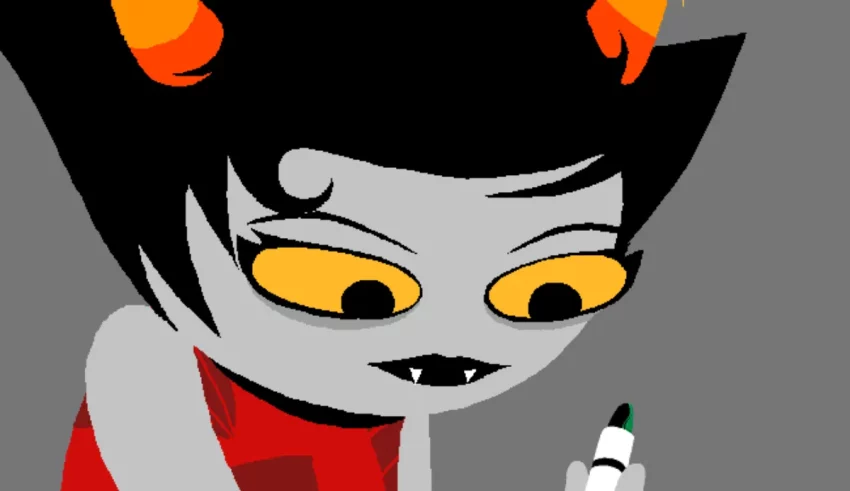 A cartoon girl with horns is holding a pen.