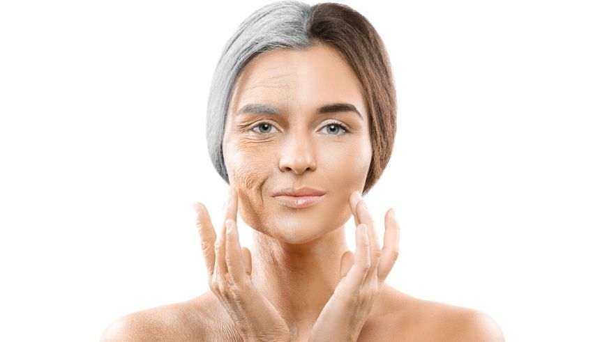 A woman with wrinkles on her face.