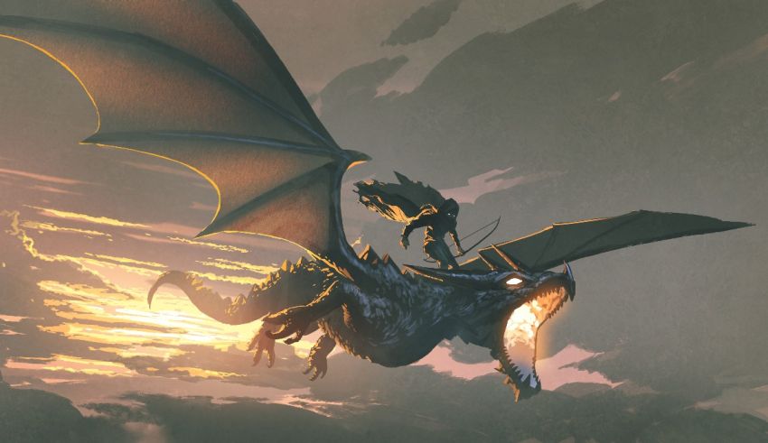 An illustration of a dragon flying in the sky.