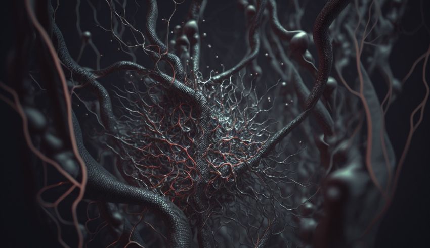 A 3d image of a cell in a dark background.