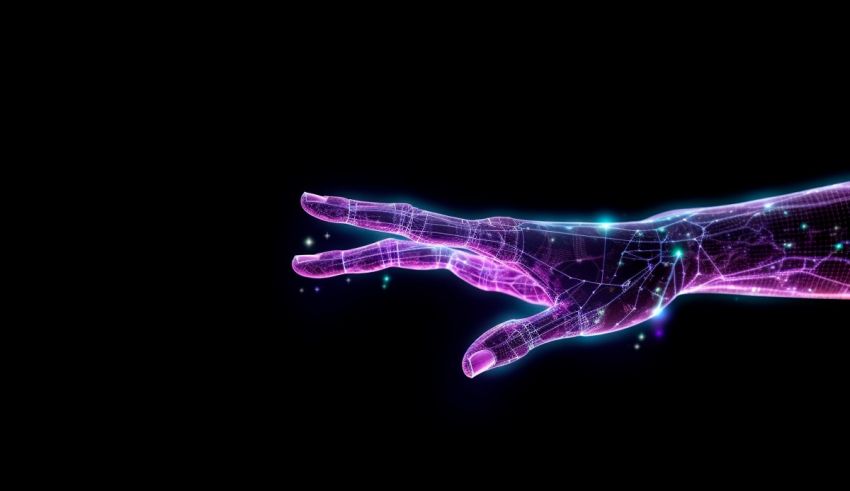 An image of a hand with a neon light on it.