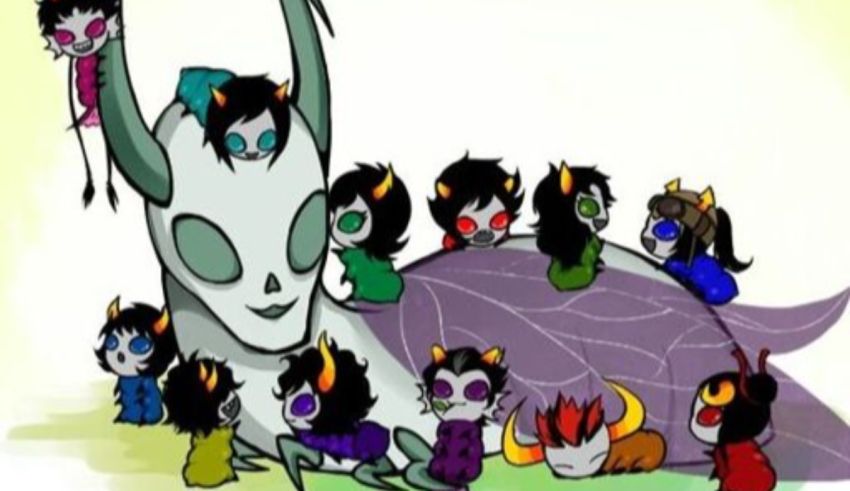 A group of cartoon characters surrounded by a demon.