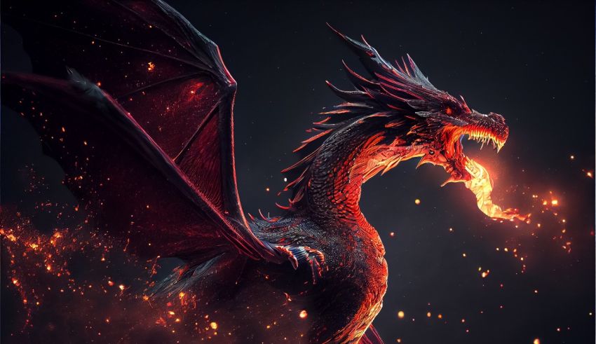 An image of a dragon with flames in the background.