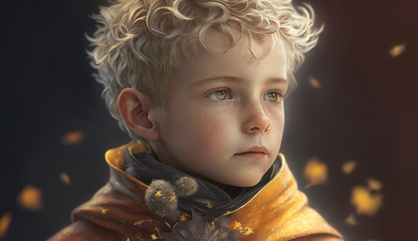 A portrait of a young boy in an orange coat.