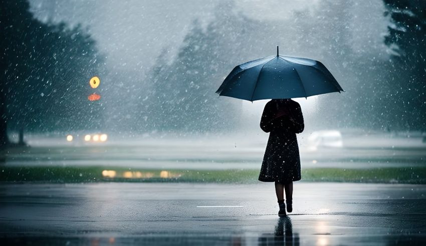 A woman holding an umbrella in the rain.