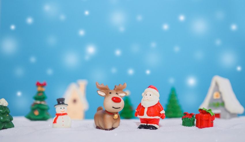 Santa claus and reindeer on a blue background.