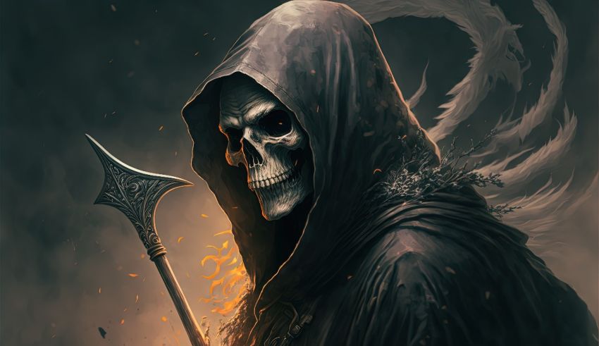 A grim reaper holding a scythe.
