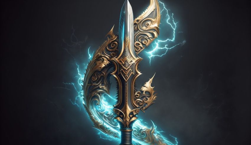 A sword with a lightning bolt on it.