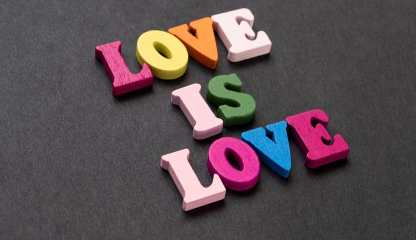 The word love is love spelled out in colorful wooden letters on a black background.